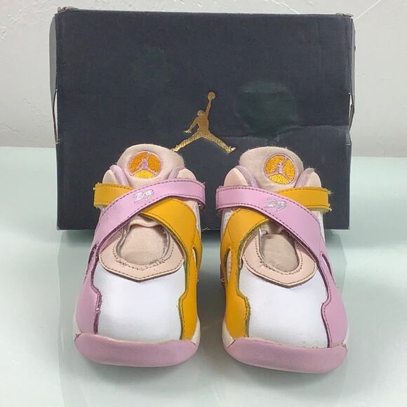 Jordan 8 Retro (TD) orange Pearl/LT Artic pink sneakers toddler size 10C EUC - Picture 14 of 16